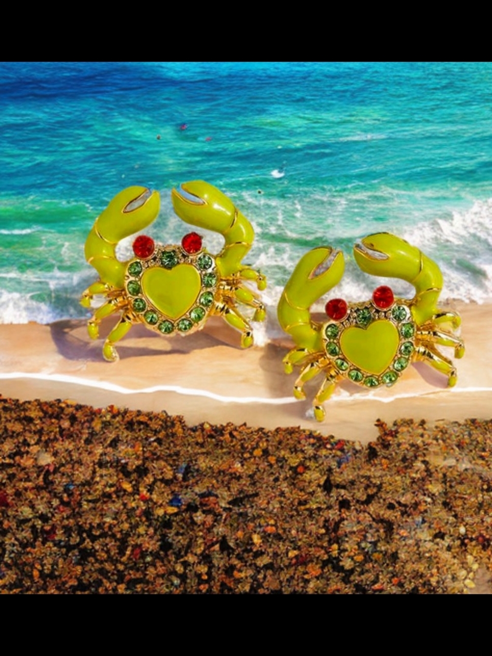 BETSEY JOHNSON LIME CRAB JEWEL STUD EARRINGS - Picture 2 of 2